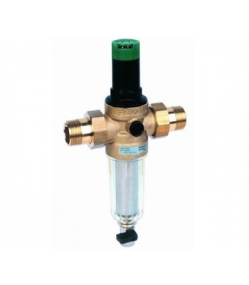 Mechanikai előszűrő rézfejes szűrőházban, nyomáscsökkentővel, 100 mikron, 3/4", mosható